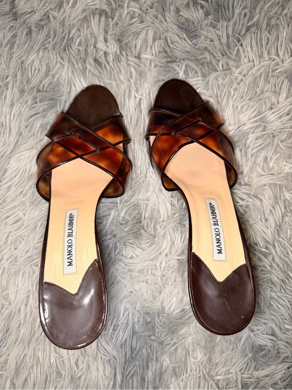 Manolo Blahnik Brown Tortoiseshell Slide Mules - Vintage and authentic